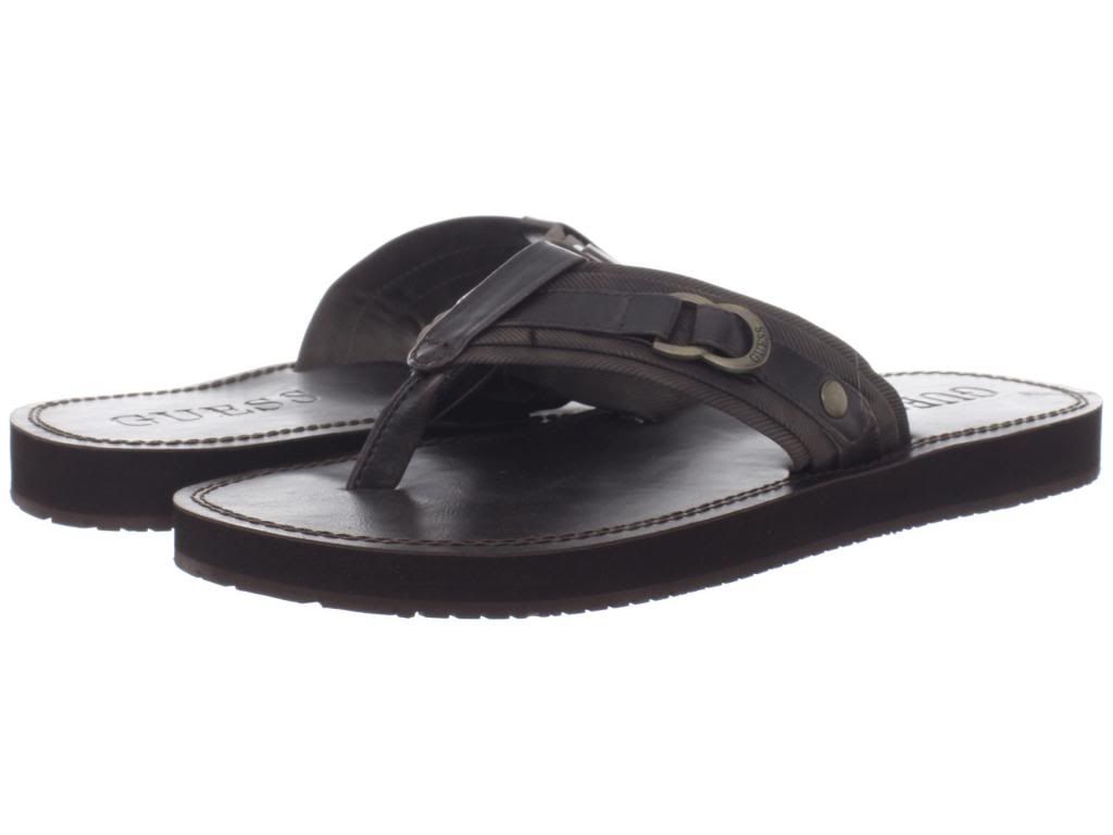 NWB Guess Just Men's Leather Sandals Fashion Flip Flops Brown Beach ...
