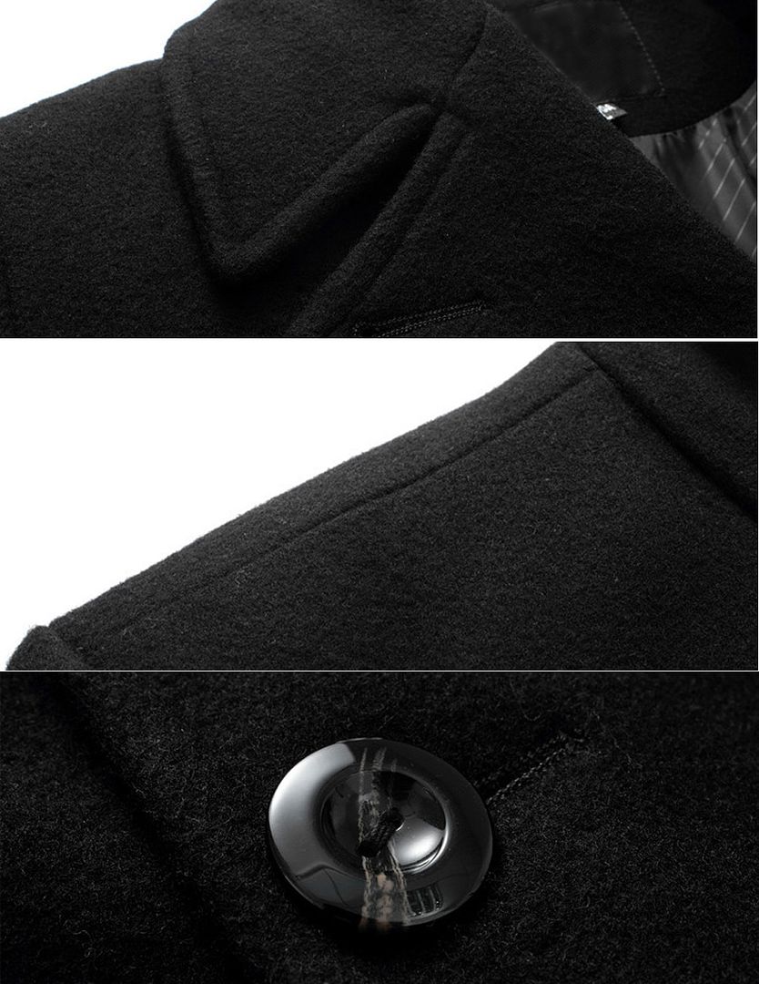 Mens Trench PeaCoat Double Breasted Slim Fit Outwear Winter Wool Jacket