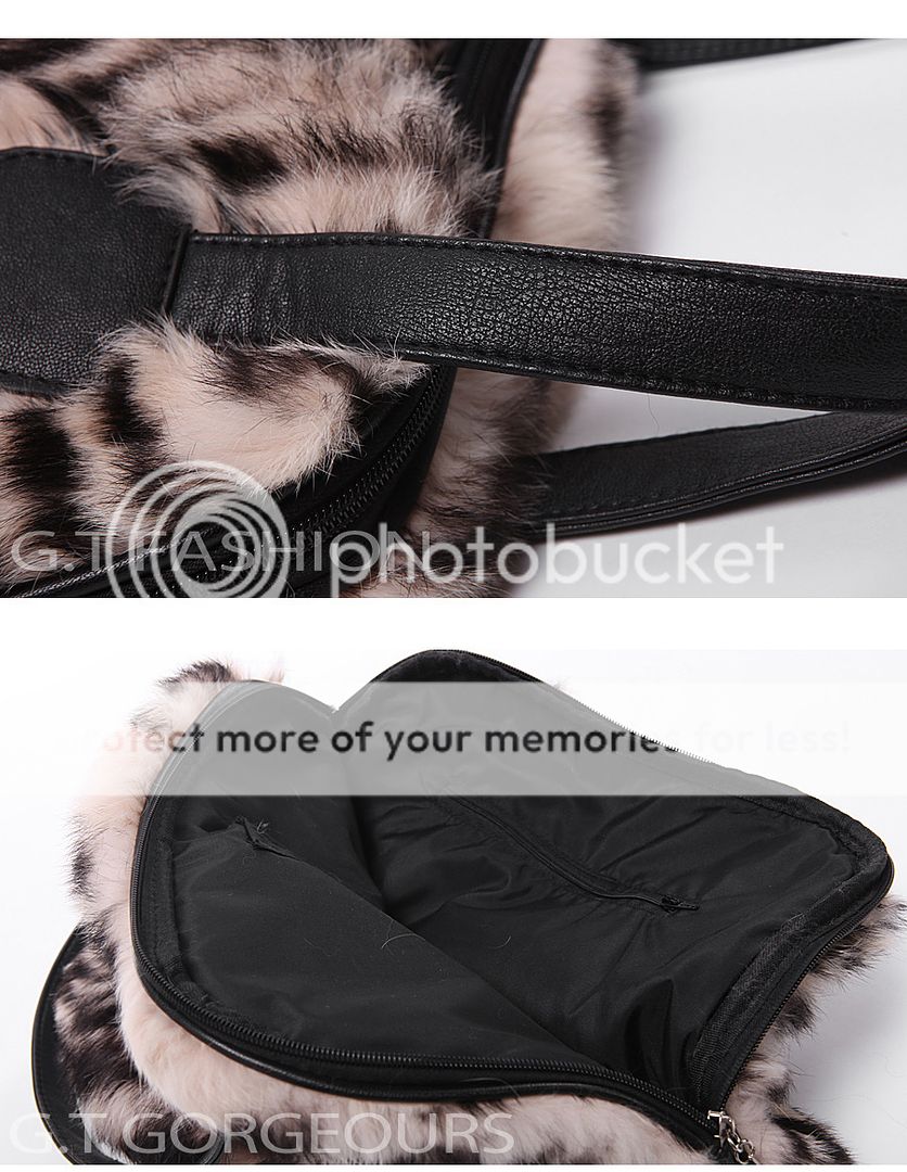 0370 Brown with Black rabbit fur Stripe messenger genuine tote bag 