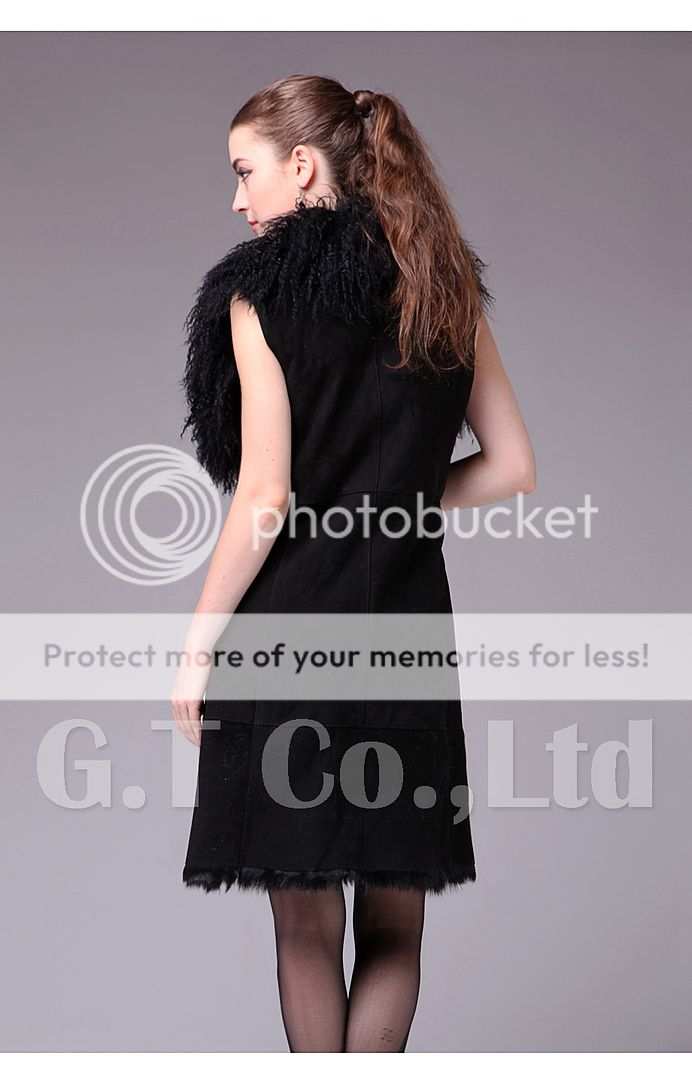   leather vest gilet sleeveless garment waistcoat with mongolian fur