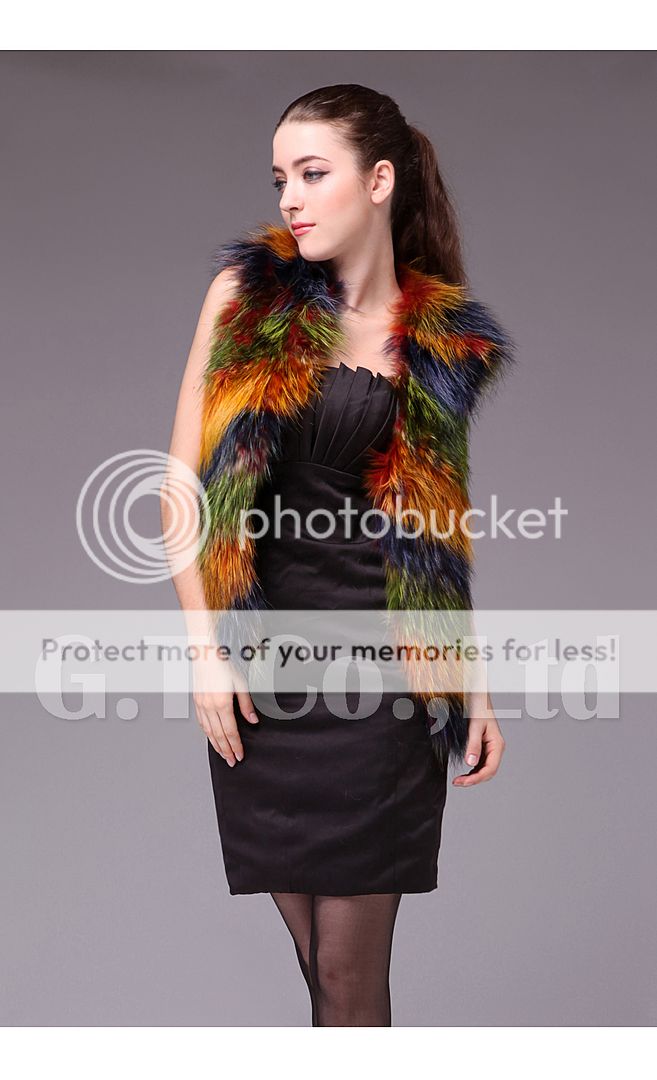   Women Mix Color Raccoon fur vest gilet vests clothes sleeveless gilets