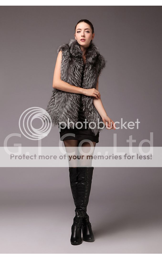 0304 women silver fox fur vest waistcoat gilet sleeveless coat jacket 